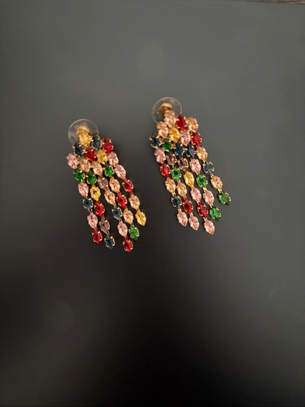 Multicolor Crystal Cascade Drop Earrings - Gold Tone